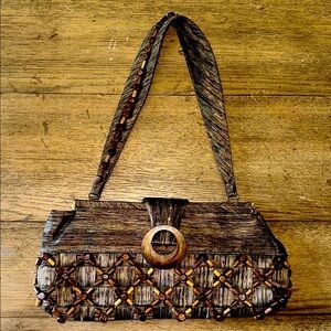 Inge Christopher Silk with Wooden Beaded Shoulder Bag Purse